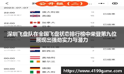 深圳飞盘队在全国飞盘状态排行榜中荣登第九位展现出强劲实力与潜力